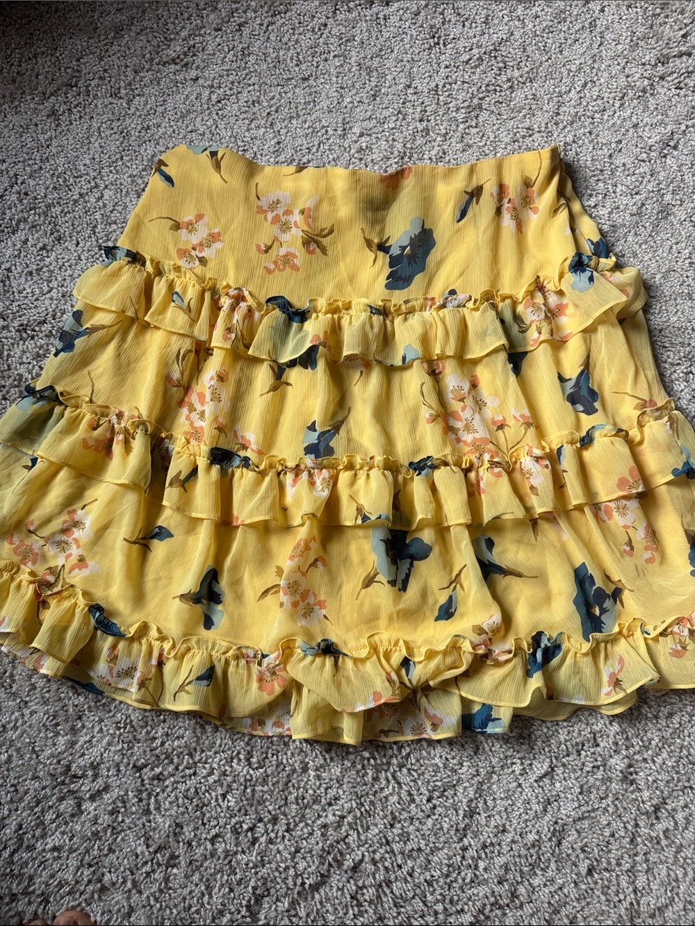 Ralph Lauren Yellow Floral Ruffle Skater Skirt